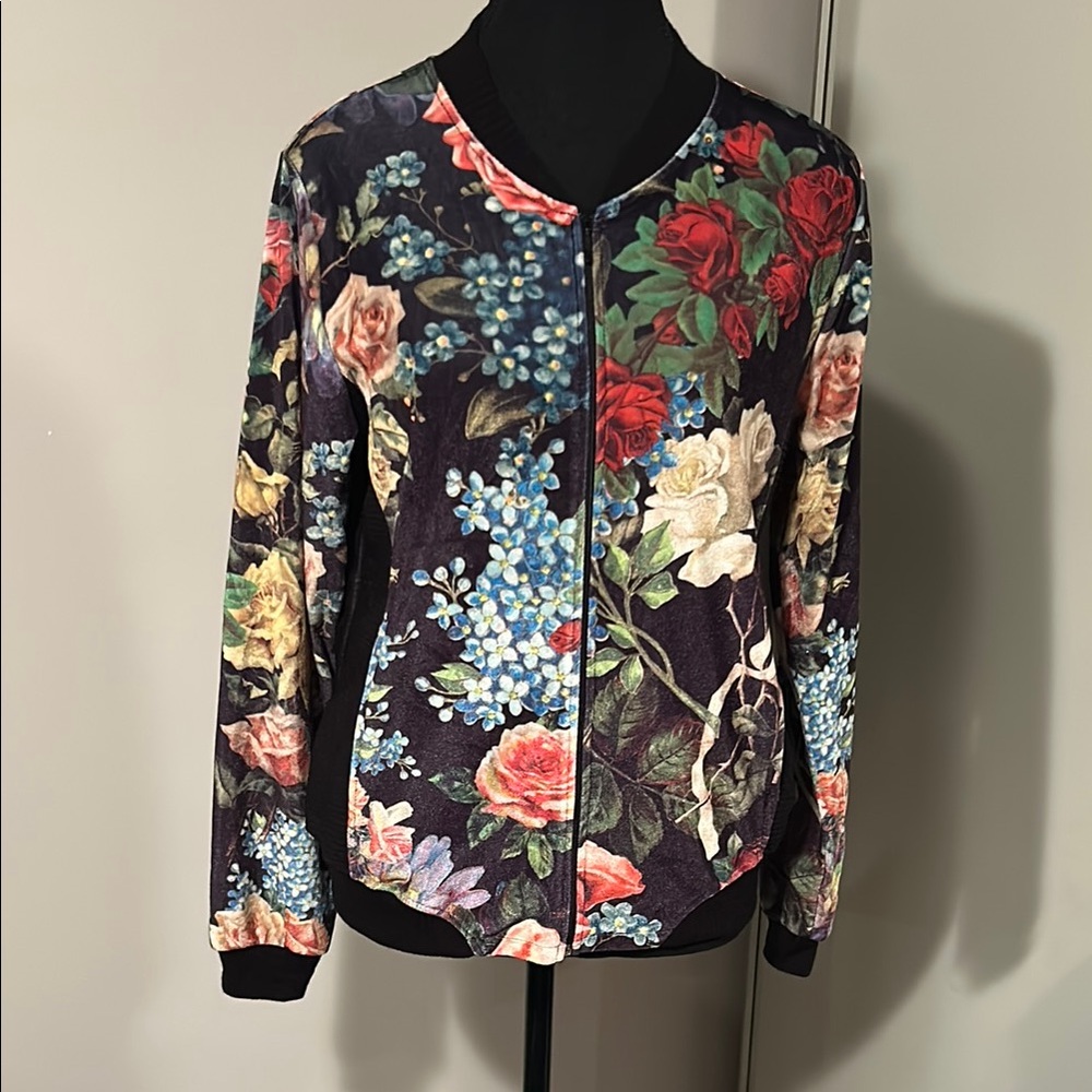 Maloka France Floral Bomber Jacket Size 3 (US M-L) Botanical Mesh Paneled